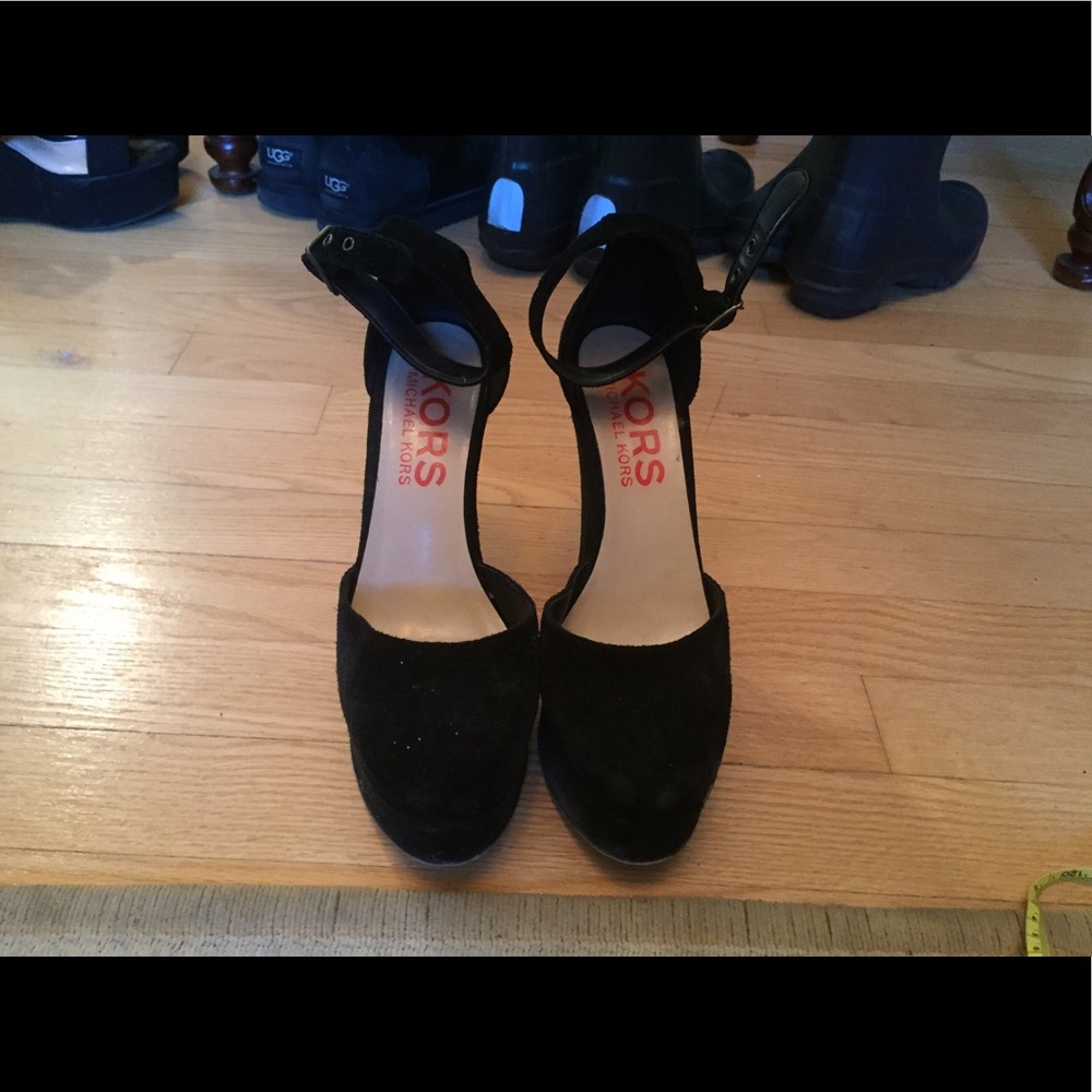 Michael kors black suede wedges with ankle strap