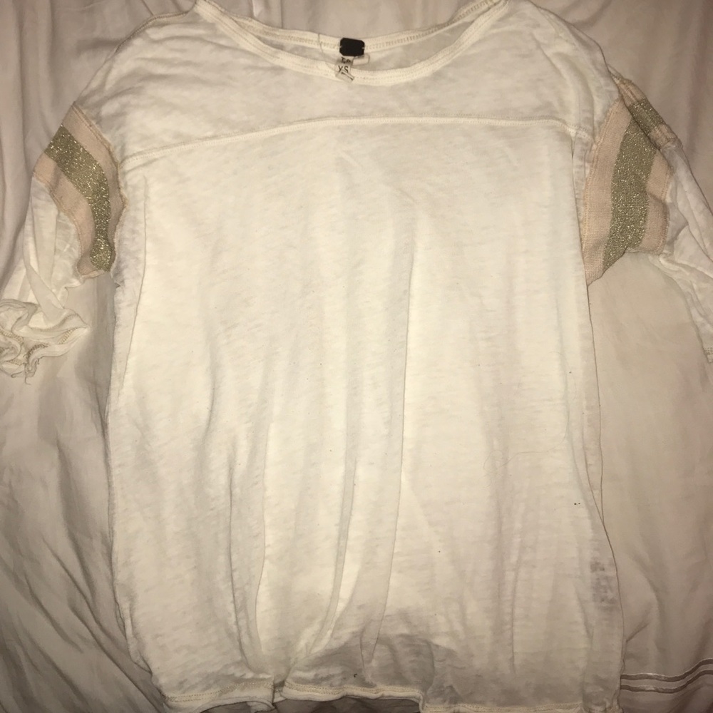 Free People Gold and White Tee