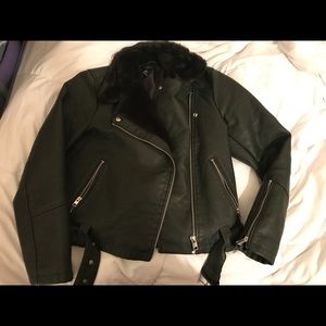 Green faux leather biker jacket