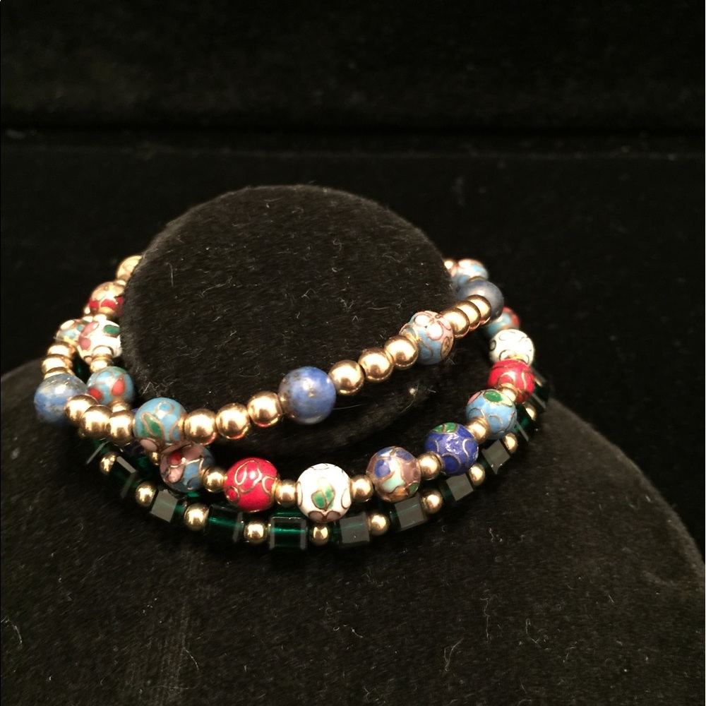 Group of 3 Gold Filled Bracelet 2R Cloisonné Beads