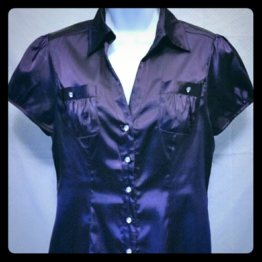 Cap-Sleeve "Satin" Dress Blouse
