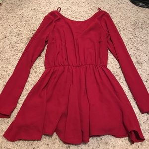Crimson Open Back Long Sleeve Romper
