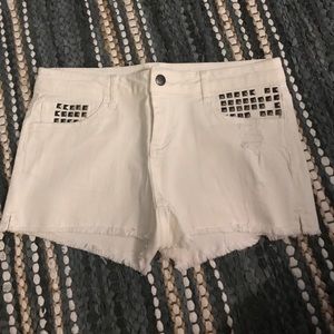 White studded distressed shorts!