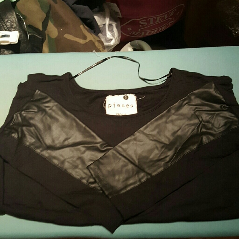 Black leather sleeve top