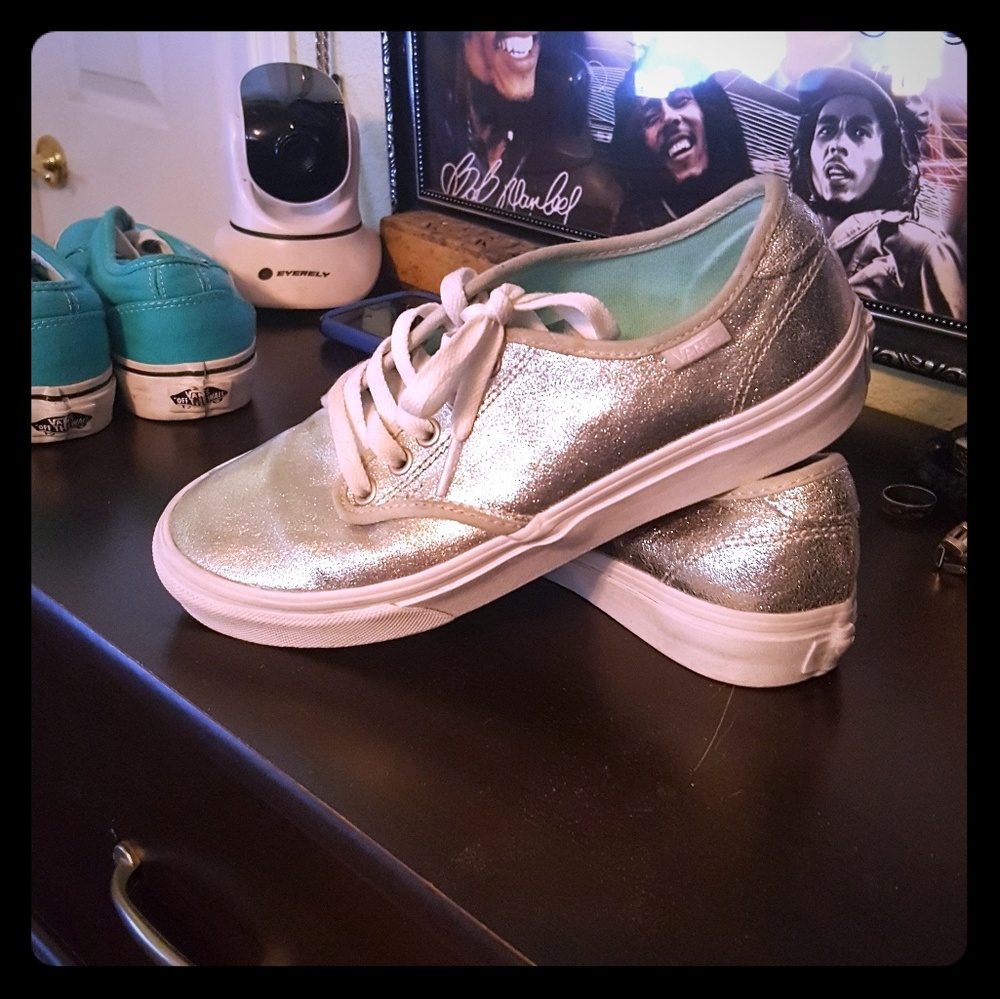 Almost New Metallic Silver Vans