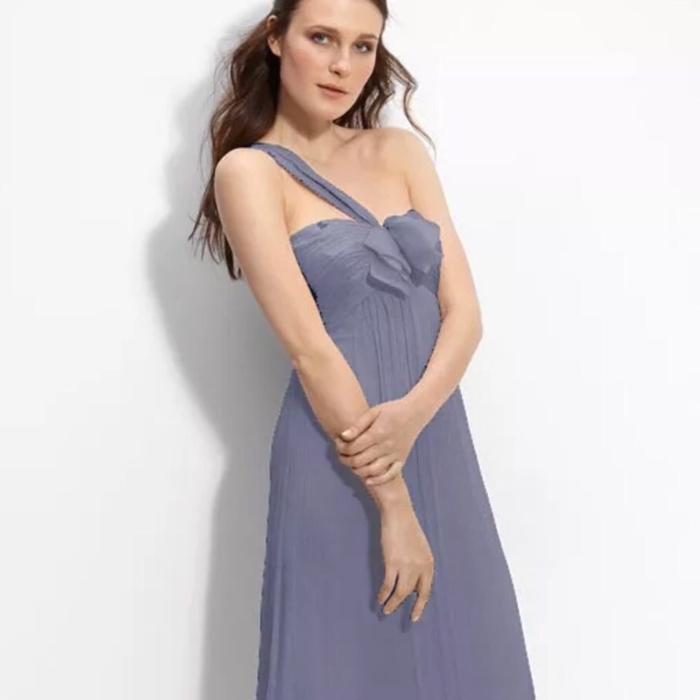 Amsale Slate Grey Bow Front One Shoulder
