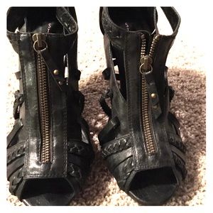 Black leather gladiator booties