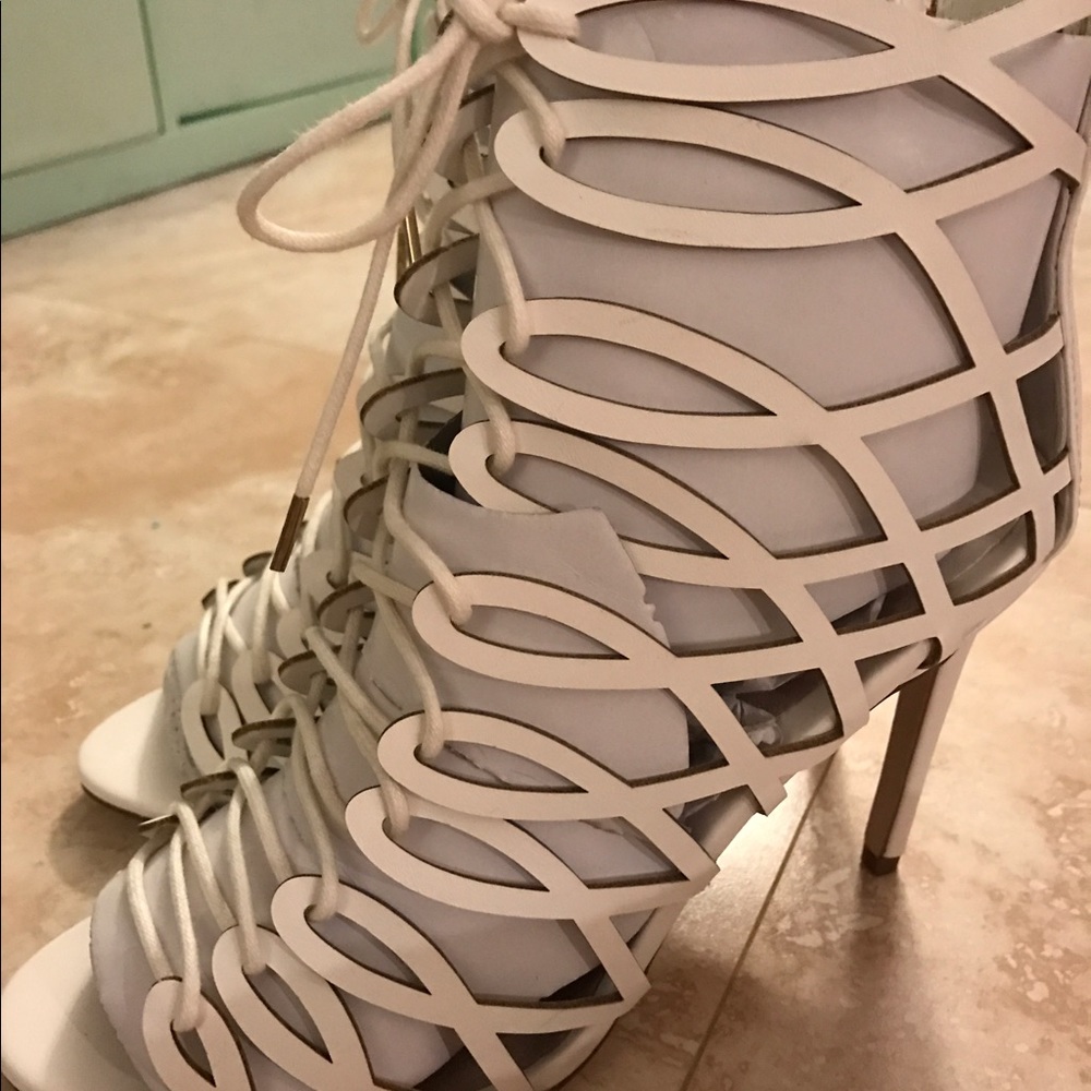 Faith Louise Caged Ghillie Tie Up Heeled Shoe