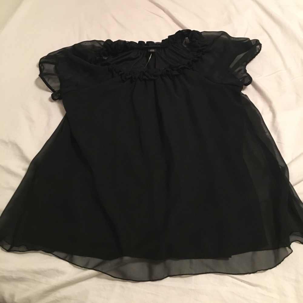 XL Black Ruffle Neck Blouse