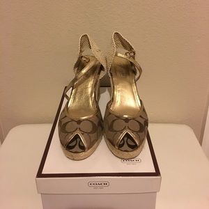 Coach brown and gold wedges