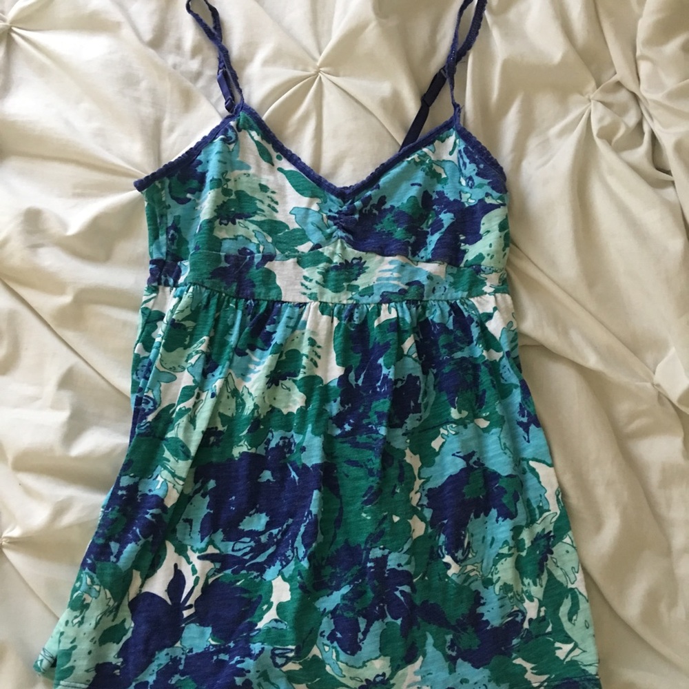 Blue Floral Spaghetti Strap Tank