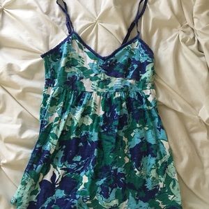 Blue Floral Spaghetti Strap Tank