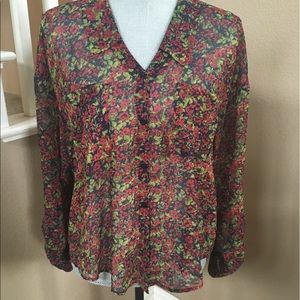 Free People Floral High-Low Tie Button Down