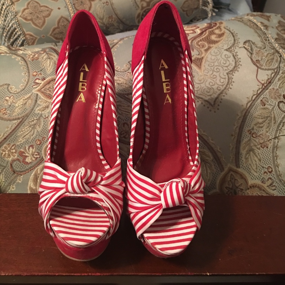 ALBA RED & WHITE STRIPED HEELS