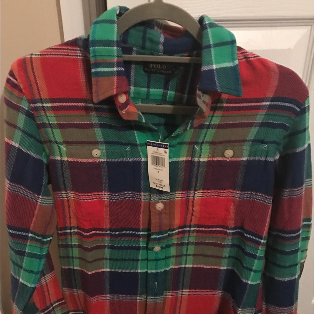 Ralph Lauren Plaid button down long sleeve shirt.