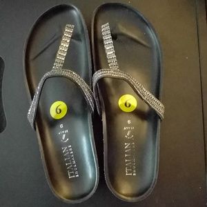 Italian shoemakers black rhinestone size 9 sandals