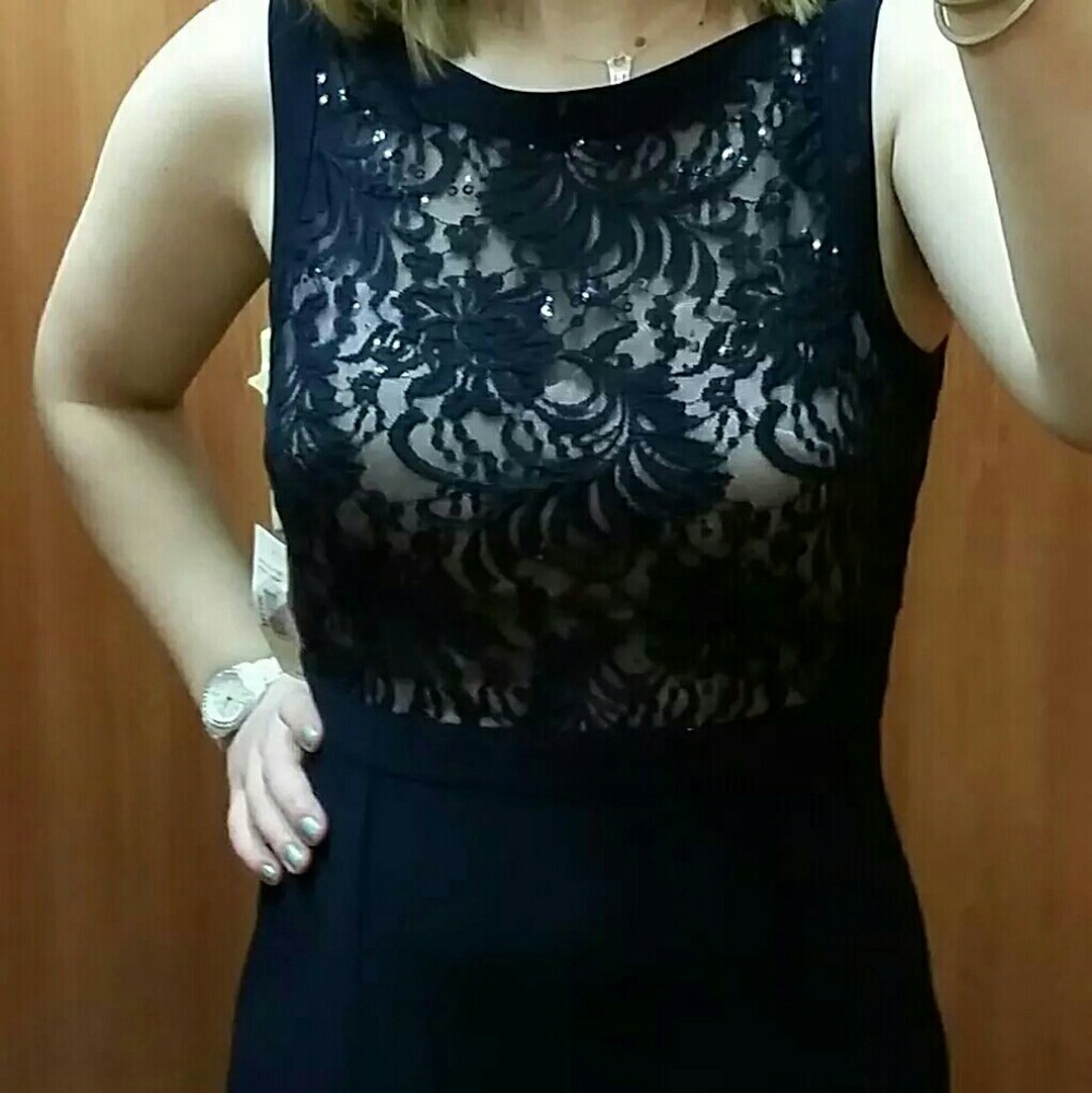 Navy blue lace formal dress