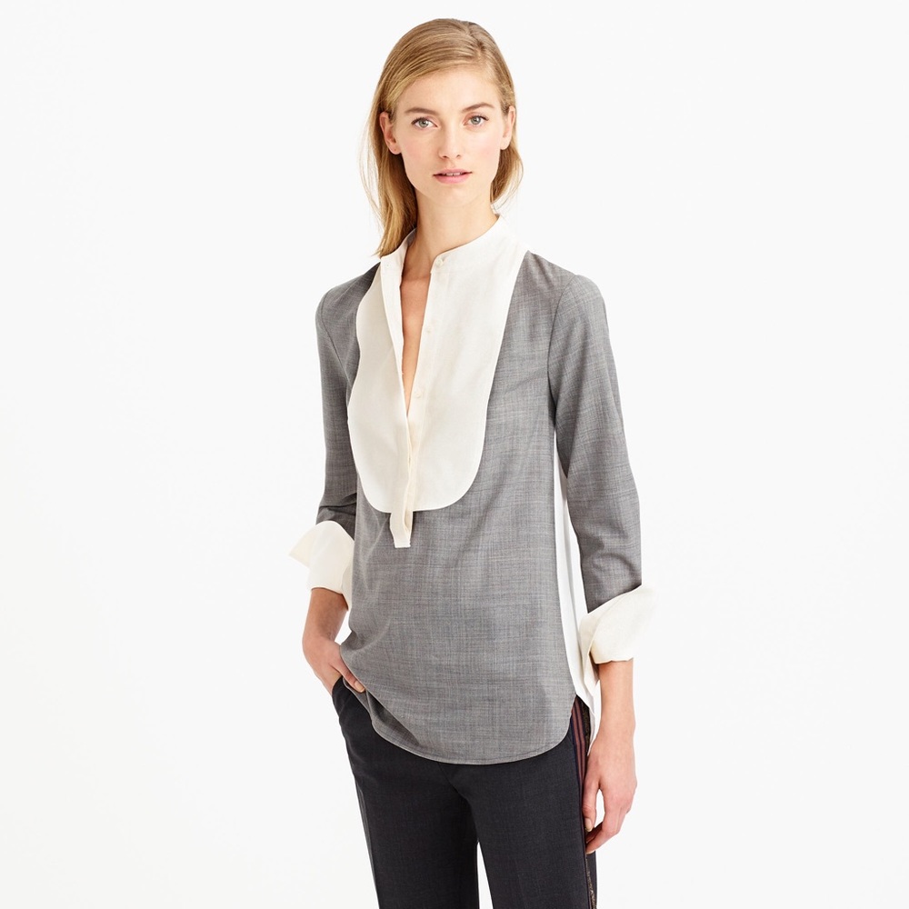 J.Crew Mixed Media Bib Blouse Shirt 0 EUC