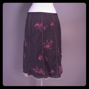 J Jill brown and pink lacy embroidered skirt