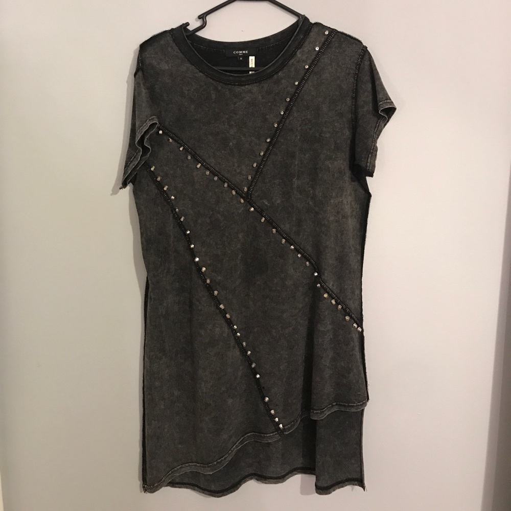 Acid wash studded dress