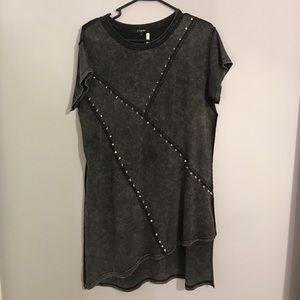 Acid wash studded dress
