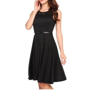 NWT Black cocktail dress w/lace top and cute belt