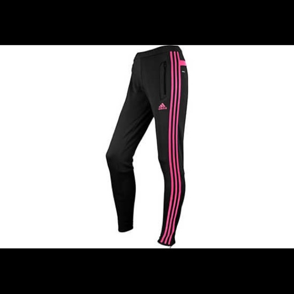 Adidas soccer pants in black and pink stripe