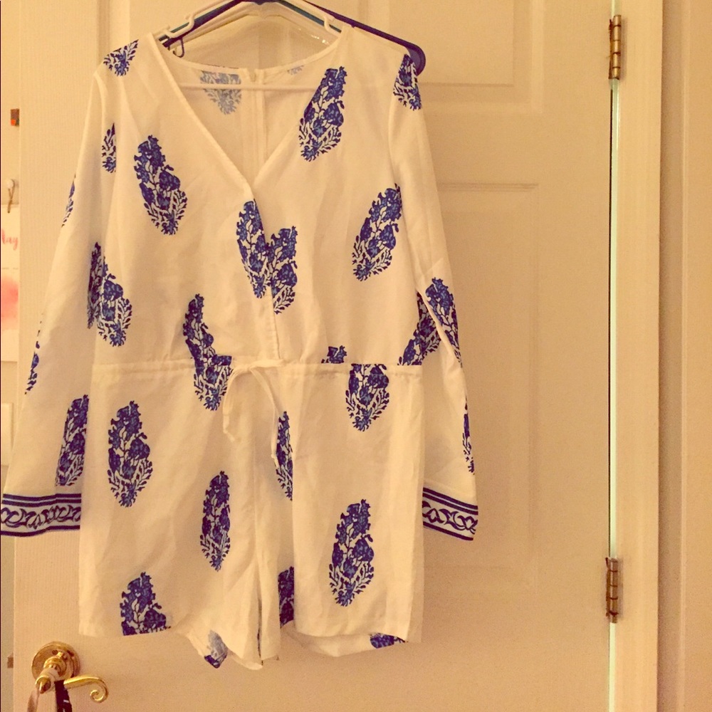 Blue and white romper