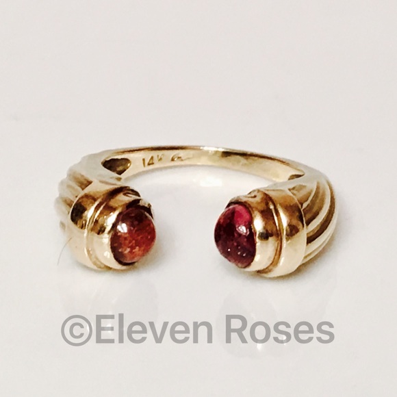 Jewelry - 14k Gold Pink Tourmaline Cabochon Bypass Cuff Ring