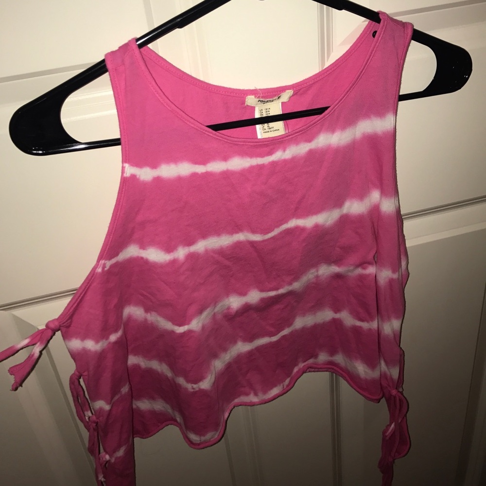 Pink Tie-Dye Fringe Cropped Tank-Top