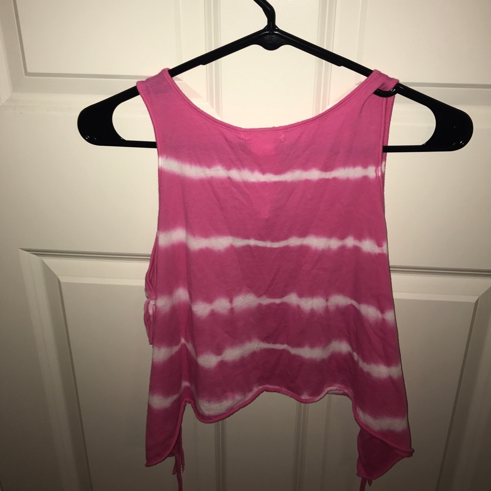 Pink Tie-Dye Fringe Cropped Tank-Top - Picture 2 of 3