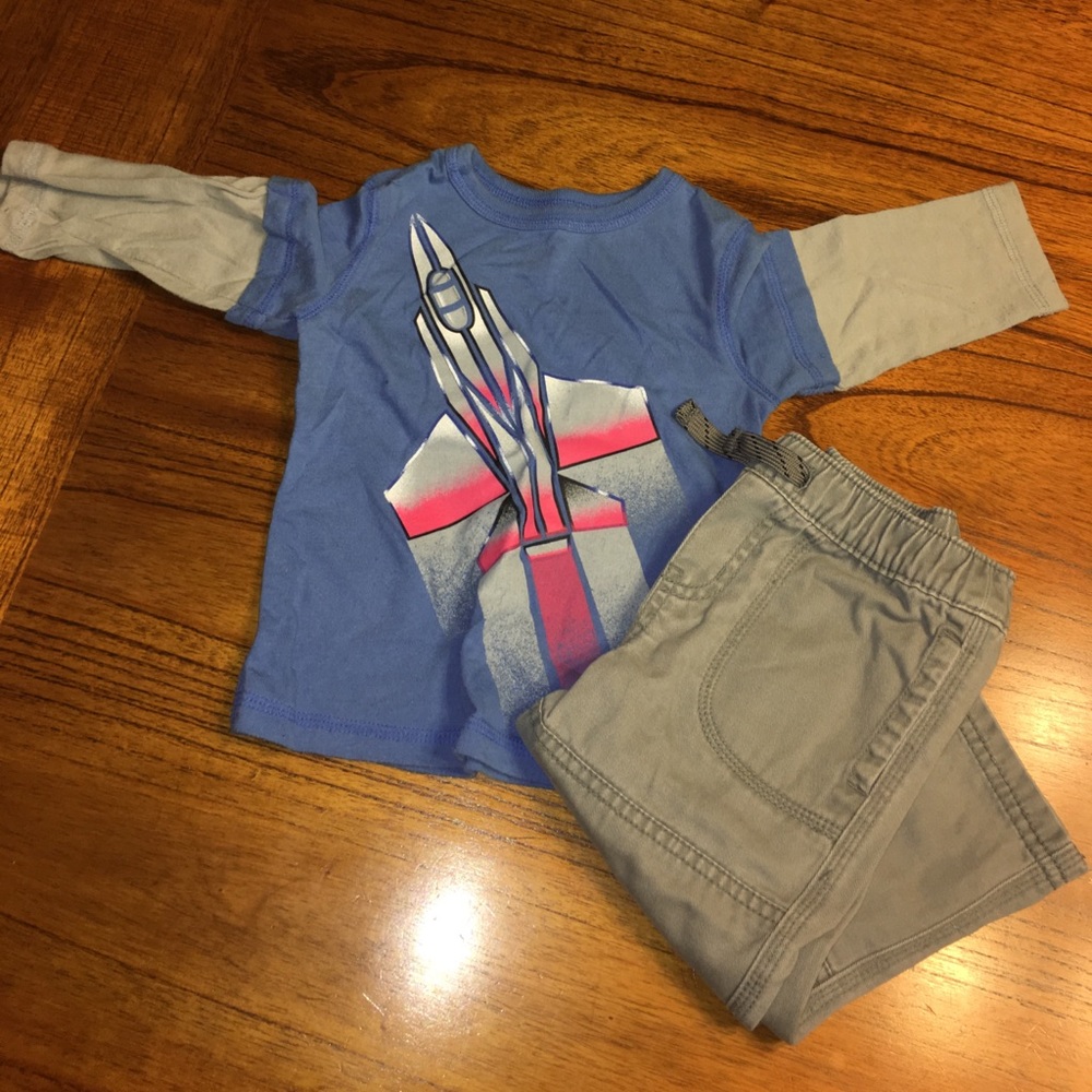 2 piece pant outfit spaceship on front cargo pants
