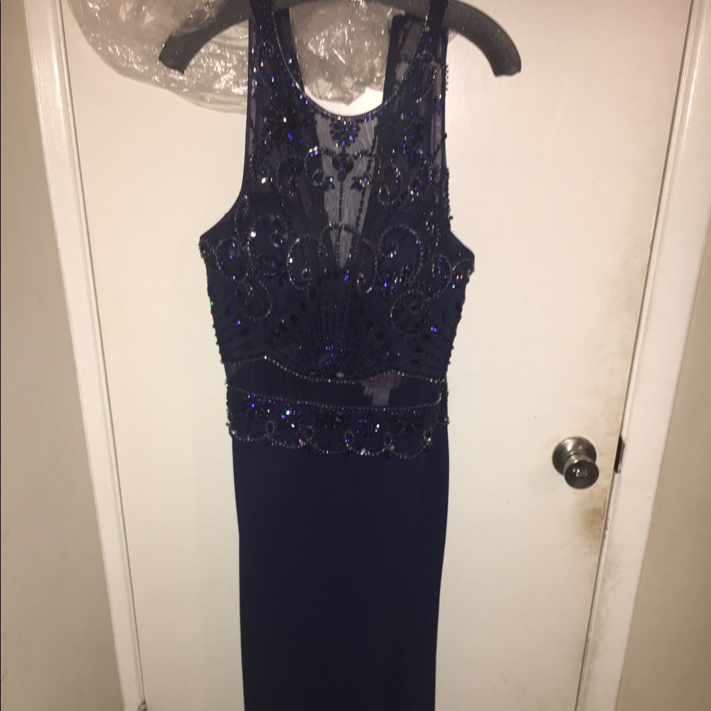 Jovani size 12 navy blue beaded prom dress