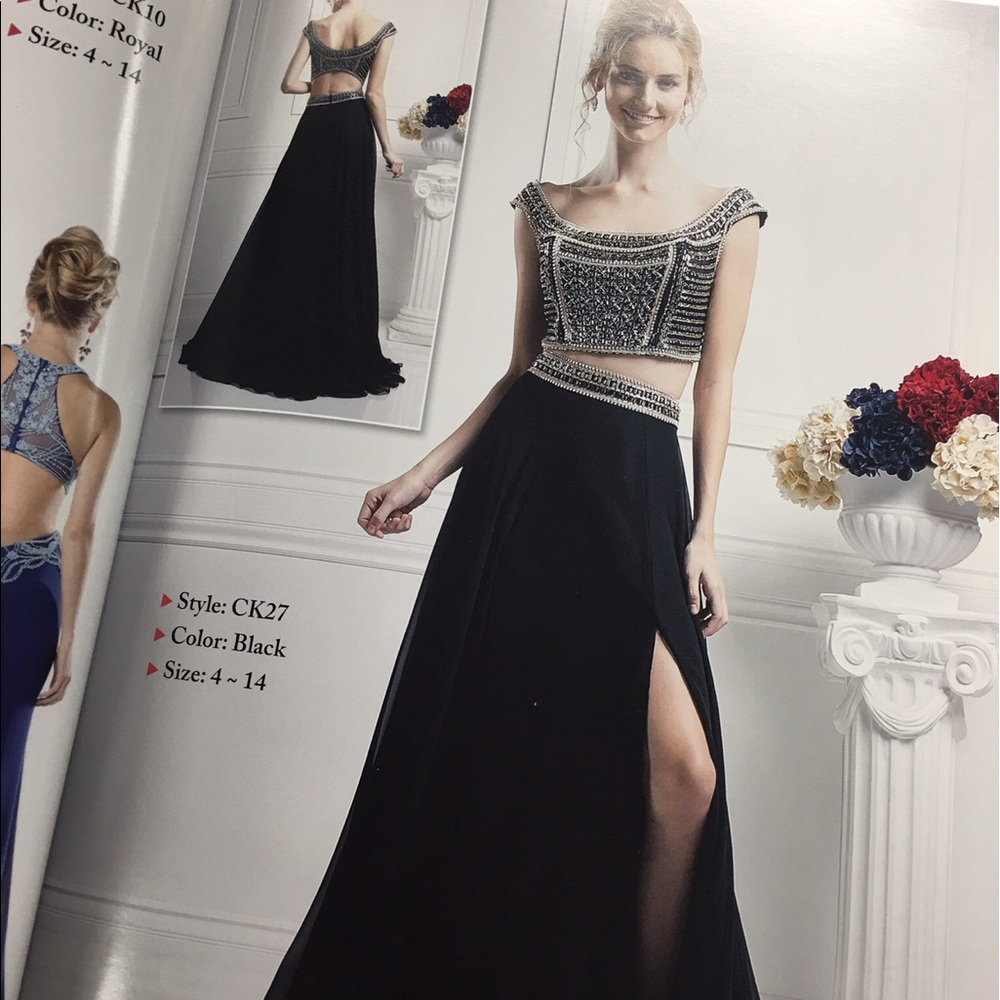 BLACK & GOLD 2 PIECE PROM DRESS