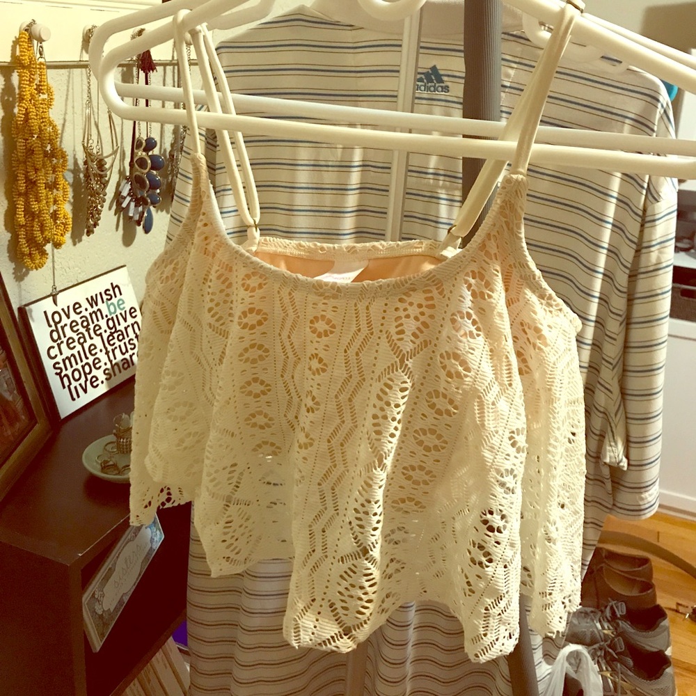 Cream crochet ruffle bikini top