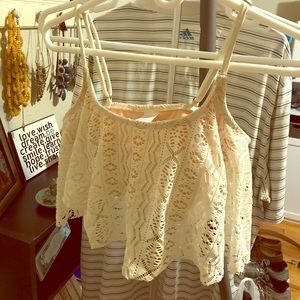 Cream crochet ruffle bikini top