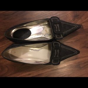 Black Suede Bow Pointed Flats 8
