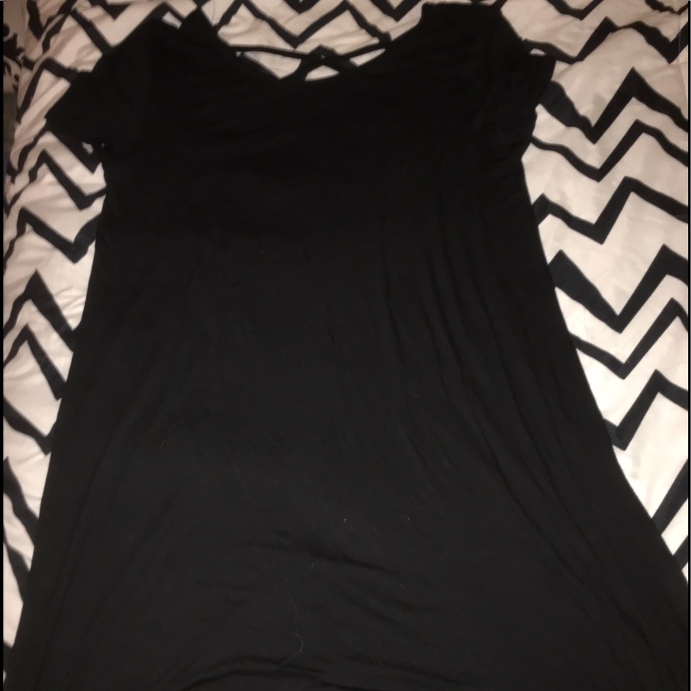Black T-shirt dress with cris-cross back