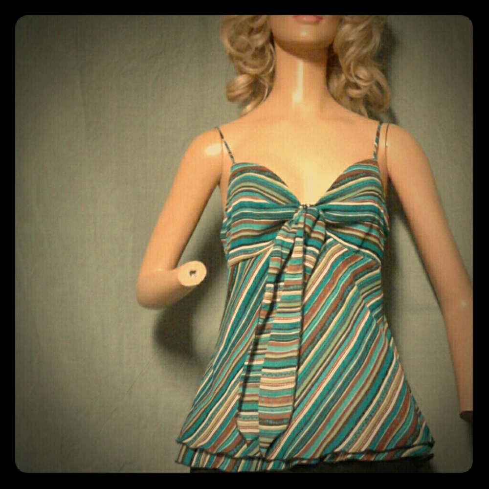 Blue and Brown Striped Spaghetti Strap Boho Top