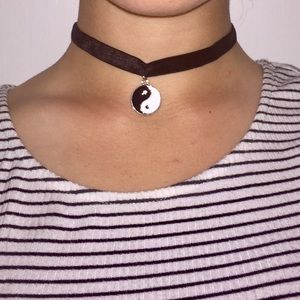 Black Velvet Choker Necklace with Yin/Yang pendant