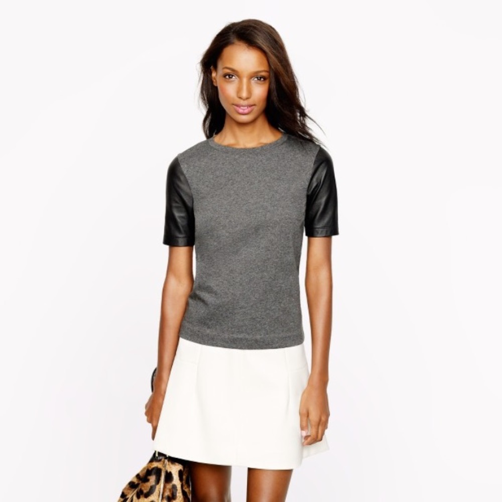 J Crew Leather Sleeve Tee