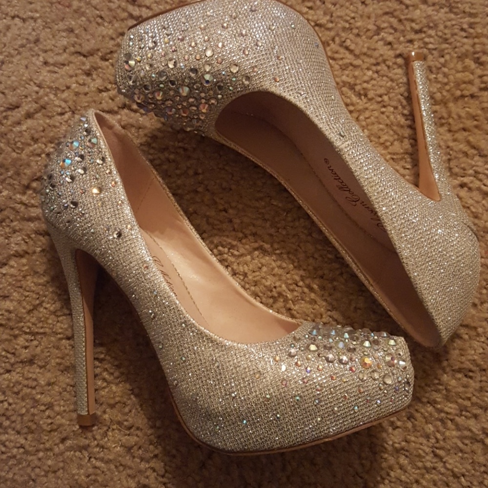 Silver jeweled heels