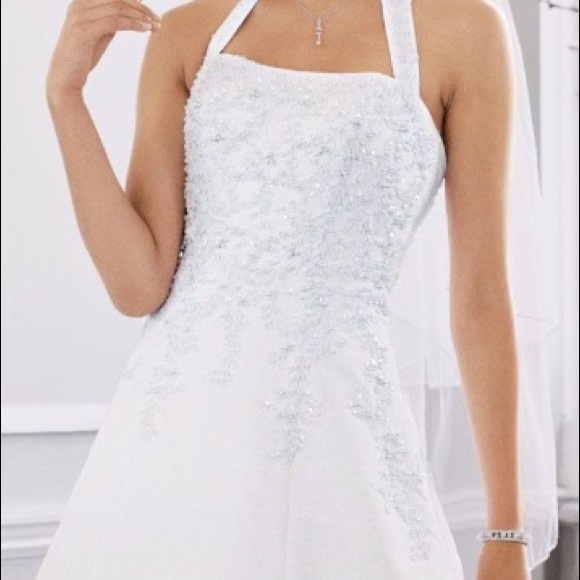 White, beaded, Lace, Halter Wedding Dress Gown - Picture 2 of 3