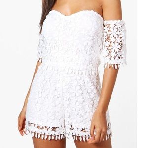 White Strapless w/ Lace Detail BooHoo Romper