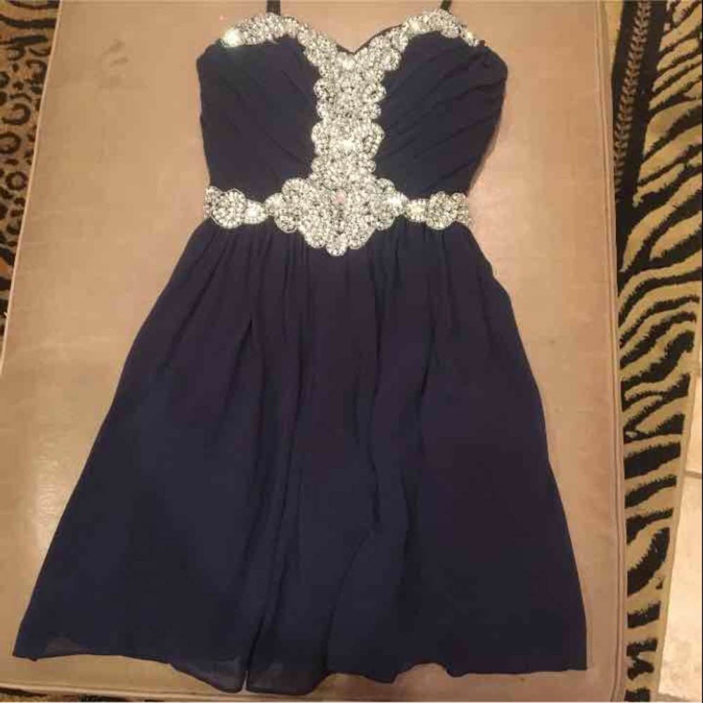 Navy blue strapless dress
