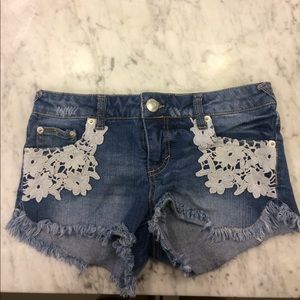 Embroidered jean shorts