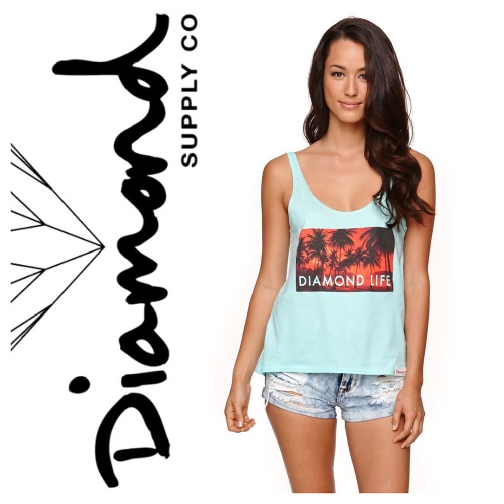 🎉⬇️💲Diamond Supply Co Womens Mint Palm Tree Tank