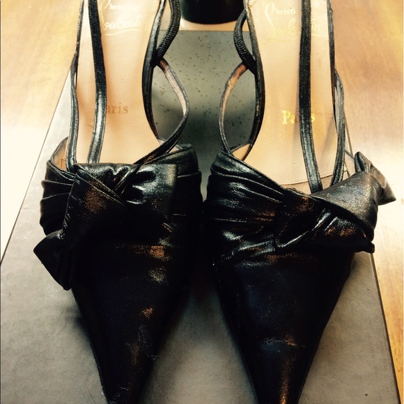 CHRISTIAN LOUBOUTIN - black leather pointed shoes - Picture 1 of 4