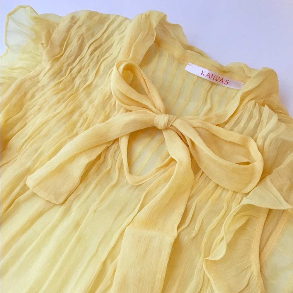 Kanvas Sheer Yellow Ruffle Sleeve Dress