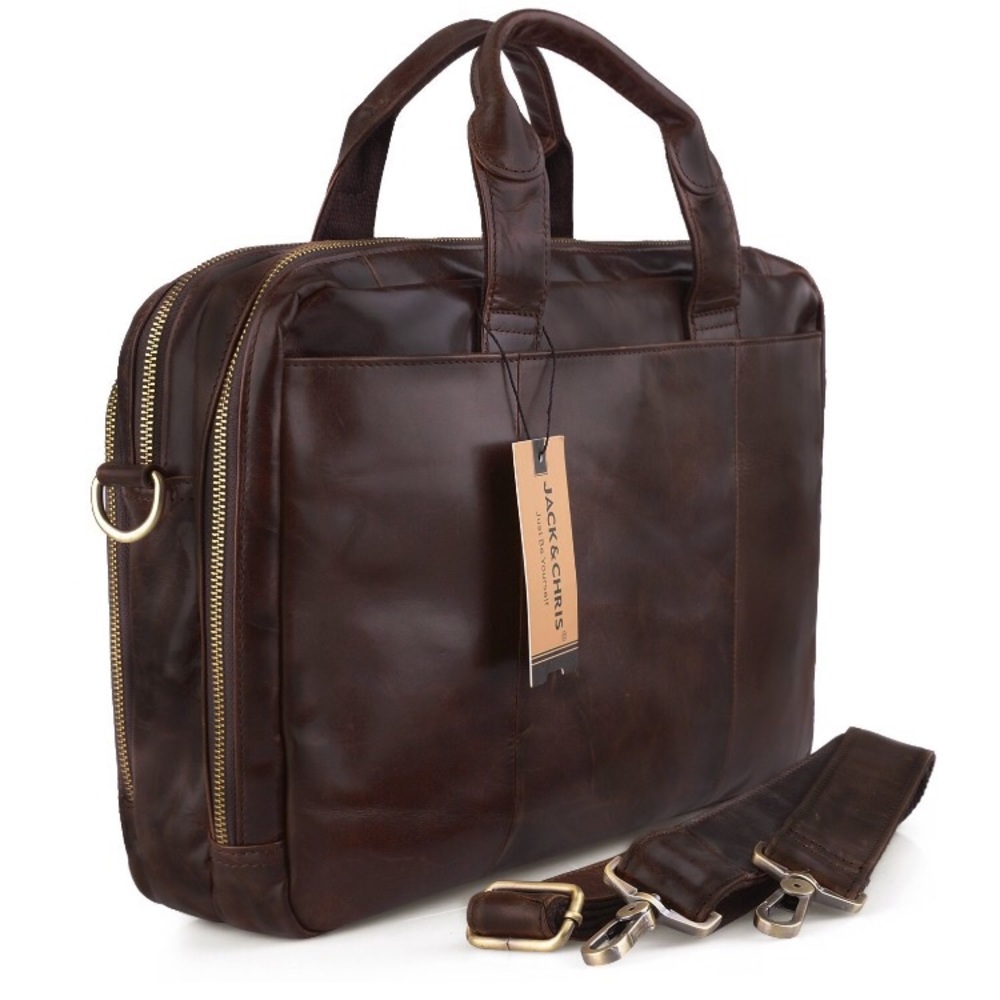 Brown leather messenger bag